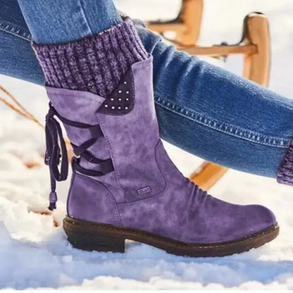 Wendy | Suede Lace Up Winter Mid Calf Boots