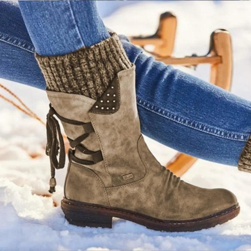 Wendy | Suede Lace Up Winter Mid Calf Boots