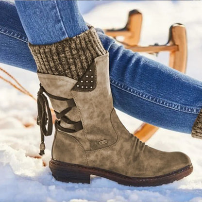 Wendy | Suede Lace Up Winter Mid Calf Boots