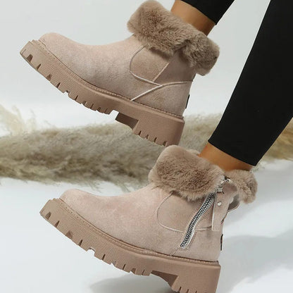 Imogen | Warm Suede Winter Ankle Boots with Fluffy Fur Collar