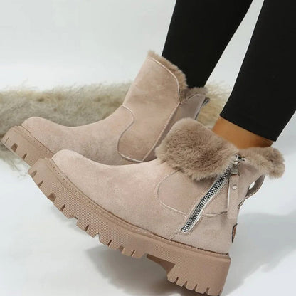 Imogen | Warm Suede Winter Ankle Boots with Fluffy Fur Collar