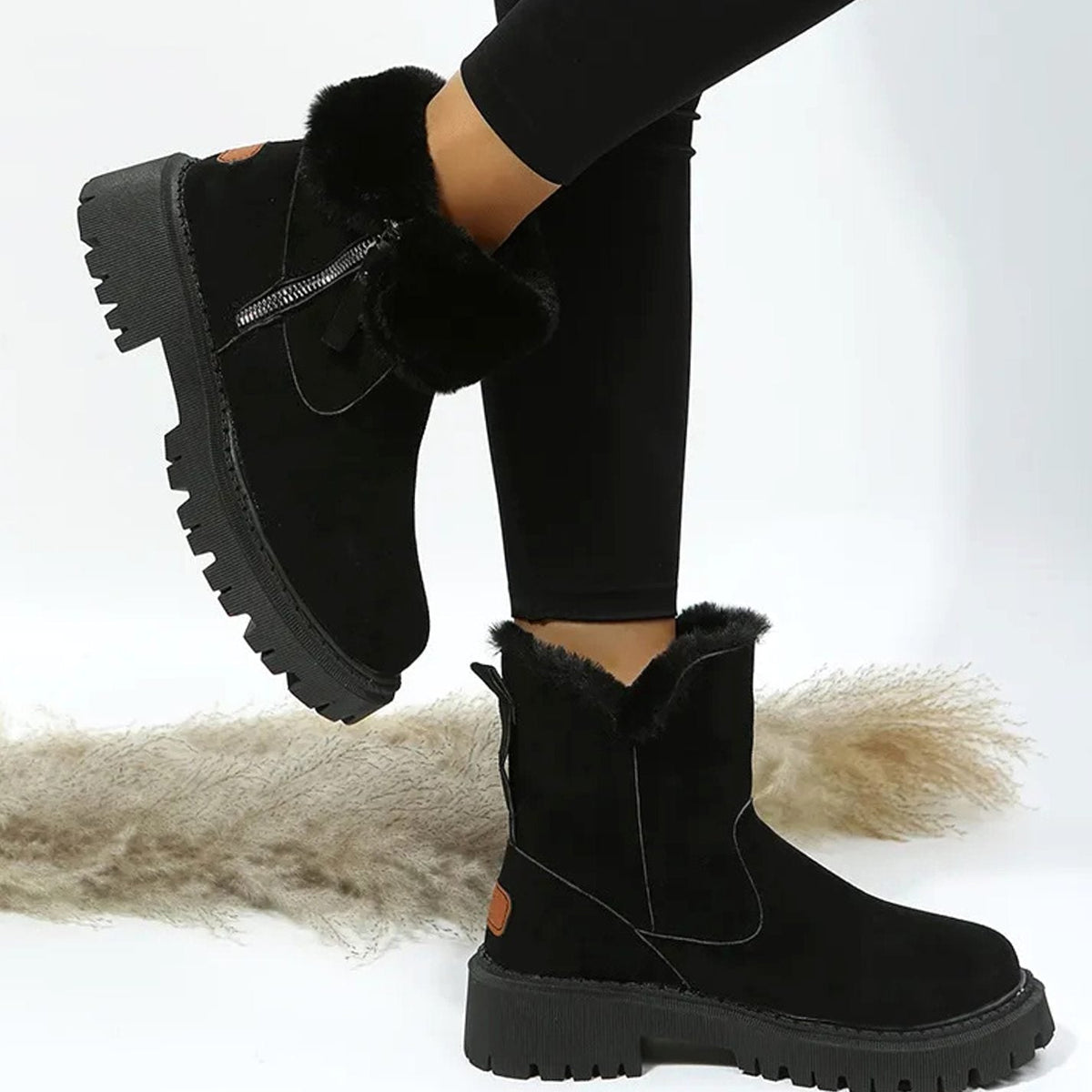 Imogen | Warm Suede Winter Ankle Boots with Fluffy Fur Collar