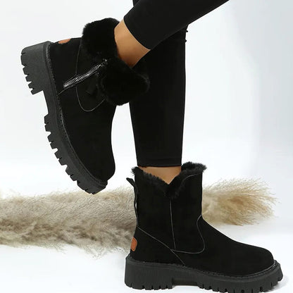Imogen | Warm Suede Winter Ankle Boots with Fluffy Fur Collar