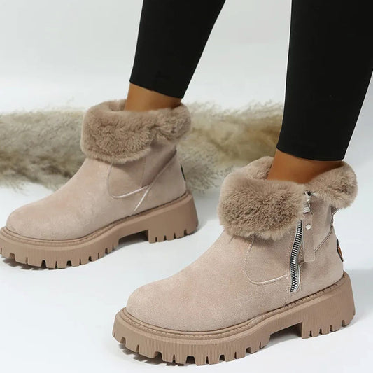 Hilary | Fur Collar Faux Suede Platform Winter Ankle Boots