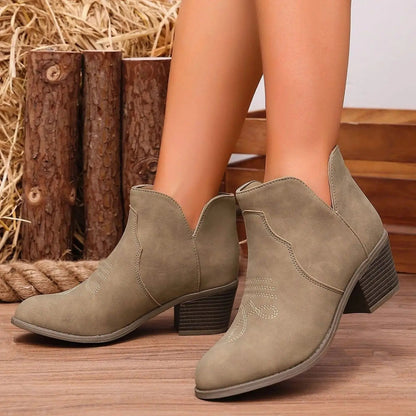 Seraphina | Western Ankle Boots with Block Heel and Stitch Detail