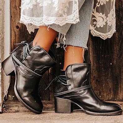 Emily | Western Ankle Boots with Wrap Lace Detail and Block Heel
