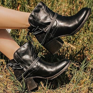 Emily | Western Ankle Boots with Wrap Lace Detail and Block Heel