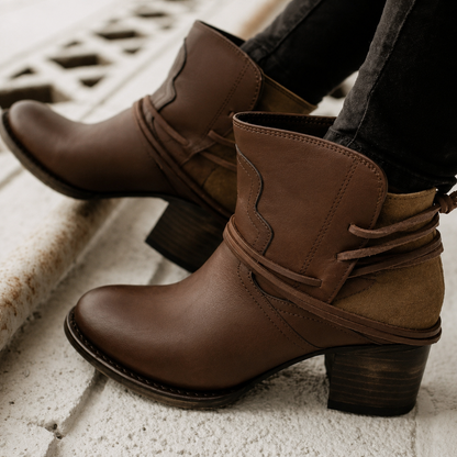Emily | Western Ankle Boots with Wrap Lace Detail and Block Heel