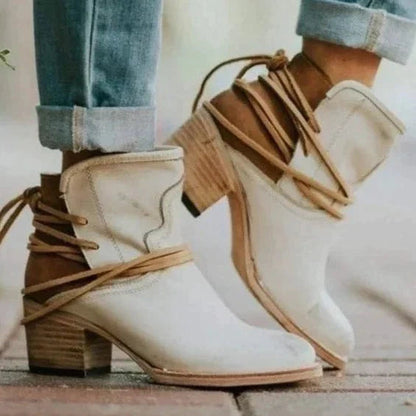 Emily | Western Ankle Boots with Wrap Lace Detail and Block Heel