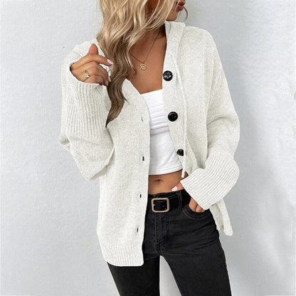 Sunniva | Relaxed Hooded Knit Cardigan with Statement Buttons