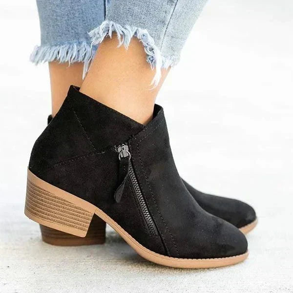 Rebecca | Suede Pointed Toe Block Heel Ankle Boots