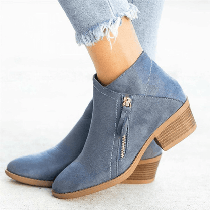 Rebecca | Suede Pointed Toe Block Heel Ankle Boots