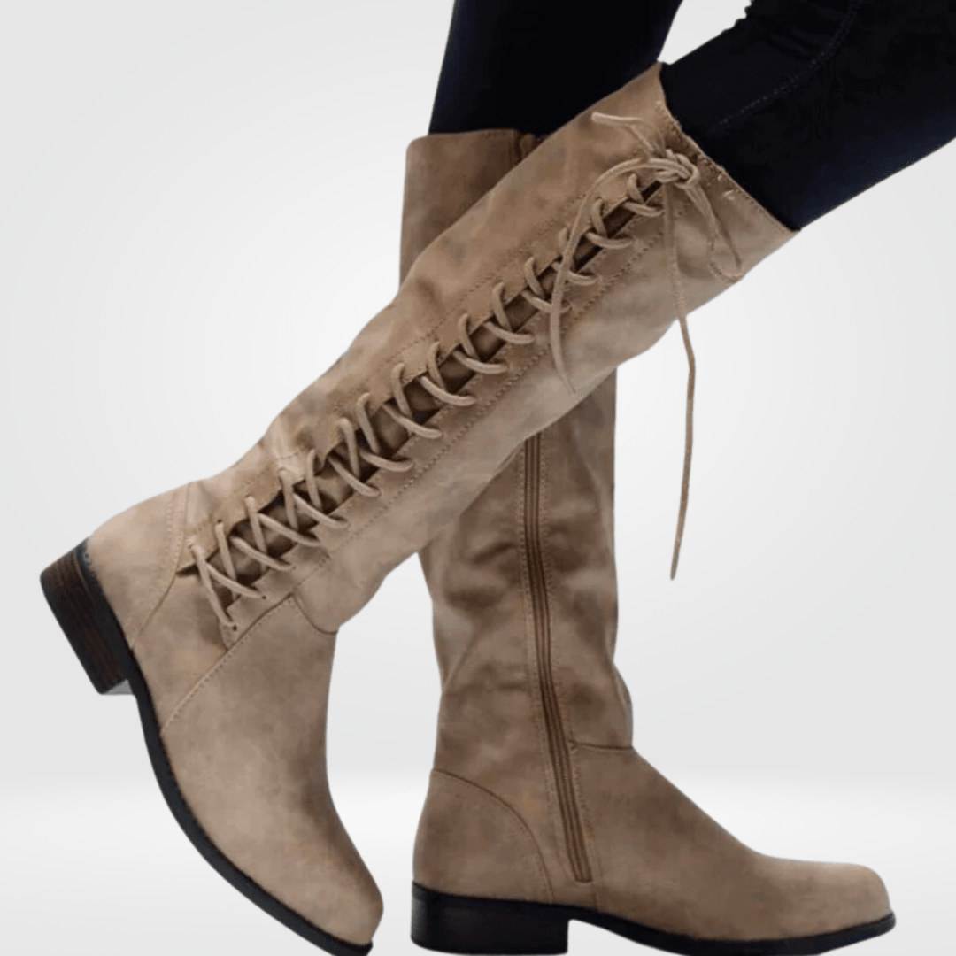 Etta | Lace-Up Side-Zip Leather Knee-High Boots
