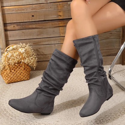 Valencia | Slouch Flat Pointed Mid-Calf Boots