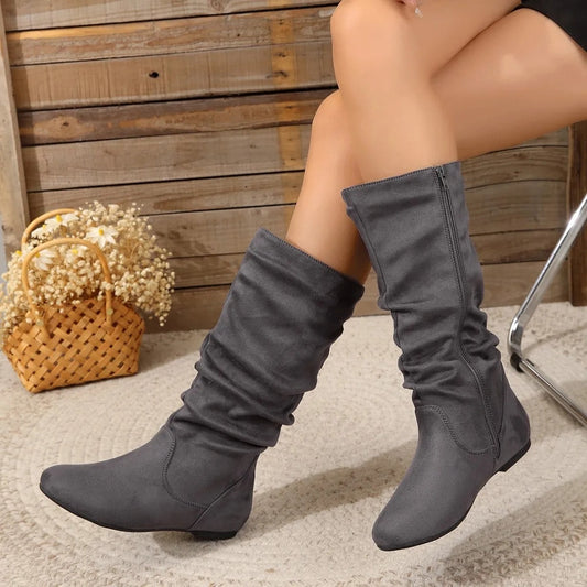 Valencia | Slouch Flat Pointed Mid-Calf Boots