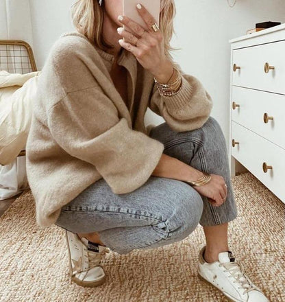 Kerris | Taupe Oversized Fluffy Button Cardigan