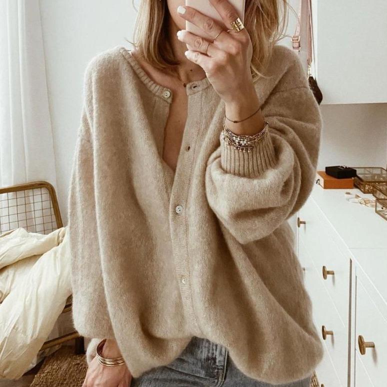 Kerris | Taupe Oversized Fluffy Button Cardigan