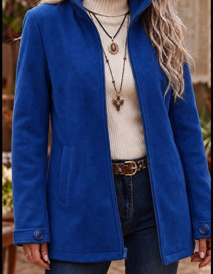 Una | Zip-Up Wool Jacket with Stand Collar and Button Cuffs