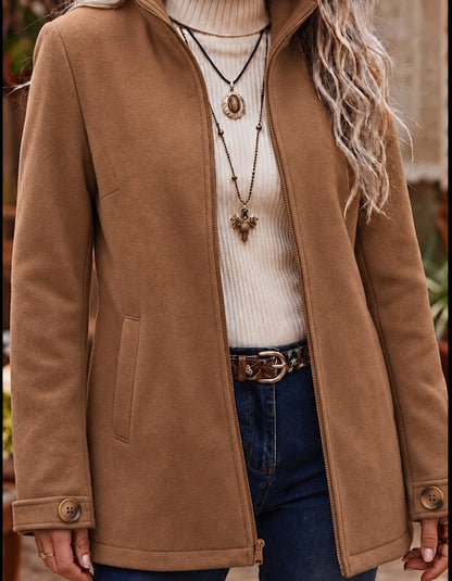 Una | Zip-Up Wool Jacket with Stand Collar and Button Cuffs