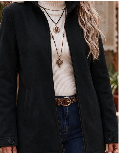 Una | Zip-Up Wool Jacket with Stand Collar and Button Cuffs