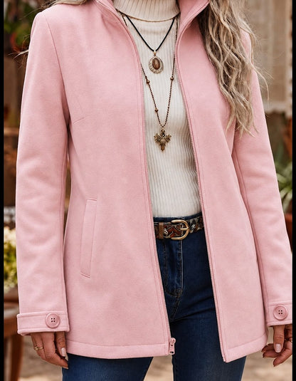 Una | Zip-Up Wool Jacket with Stand Collar and Button Cuffs