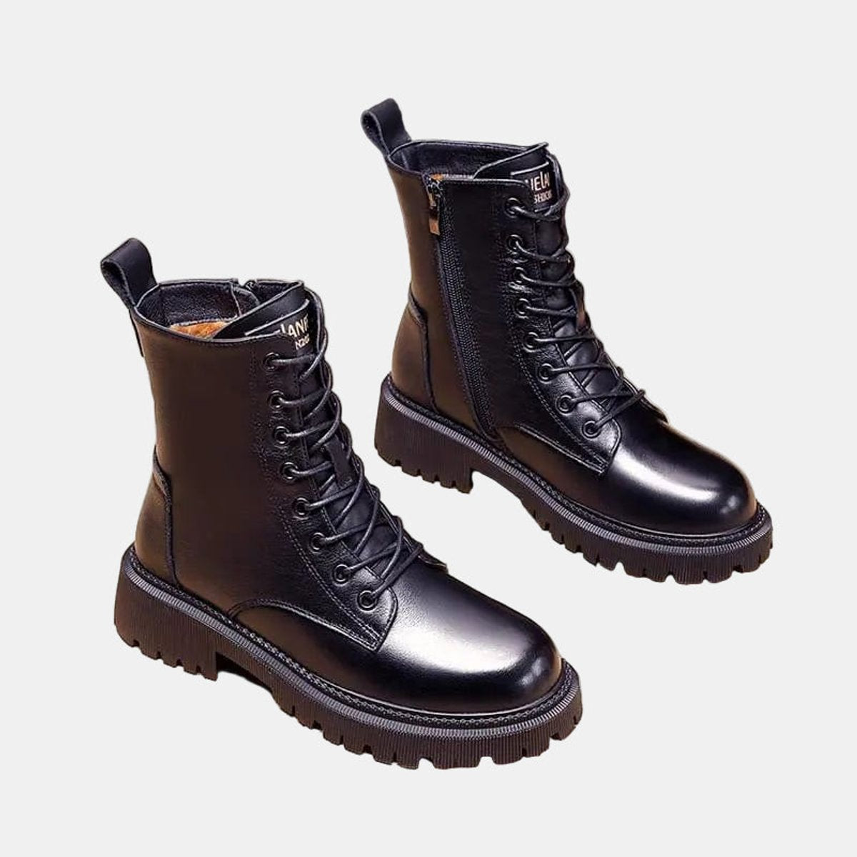 Mari | Faux Leather Fleece Lined Lace Up Black Ankle Boots