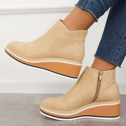 Kelly | Leather Wedge Platform Side Zip Ankle Boots
