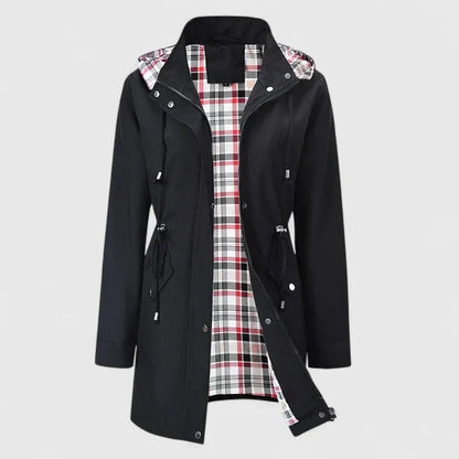 Marinette | Plaid Lined Hooded Waterproof Rain Jacket