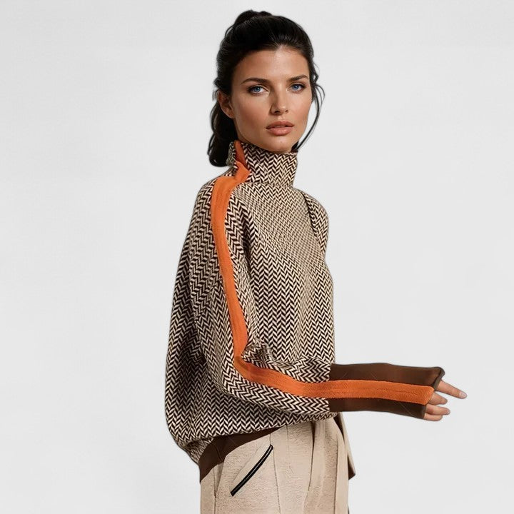 Laura | Cosy Chevron Knit High Neck Winter Jumper