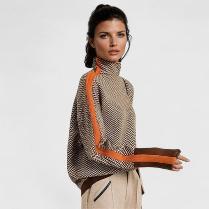 Laura | Cosy Chevron Knit High Neck Winter Jumper