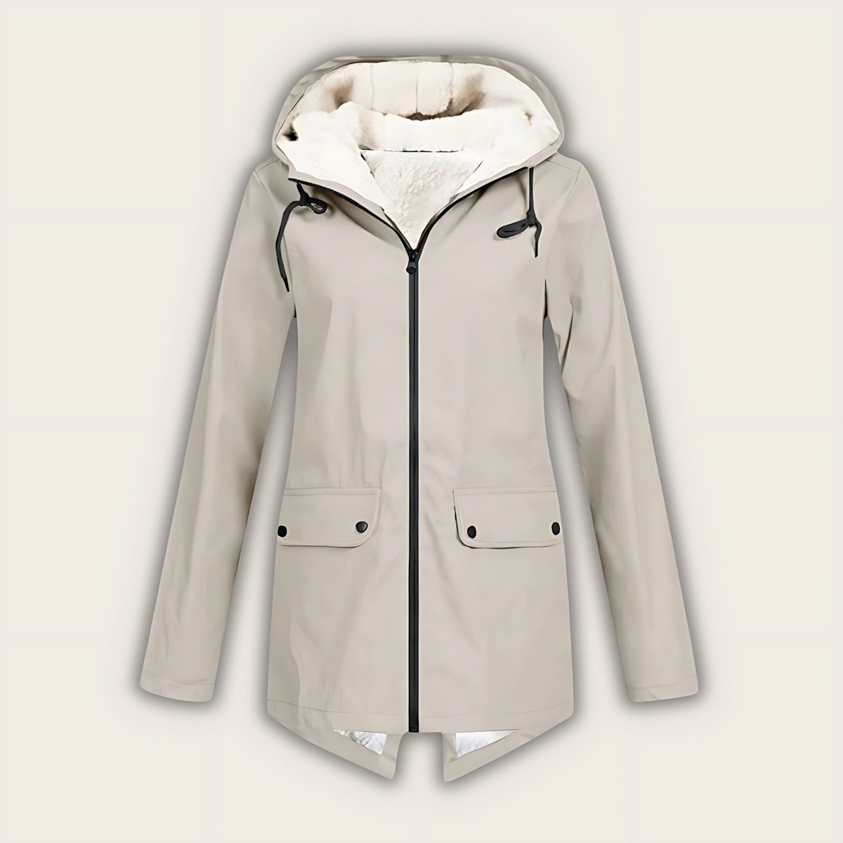Haven | Fleece-Lined Waterproof Hooded Raincoat, Mid-Length