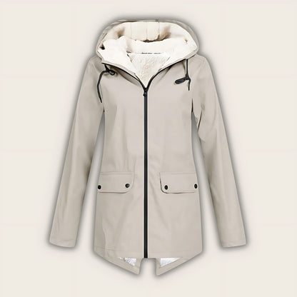 Haven | Fleece-Lined Waterproof Hooded Raincoat, Mid-Length