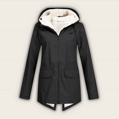 Haven | Fleece-Lined Waterproof Hooded Raincoat, Mid-Length