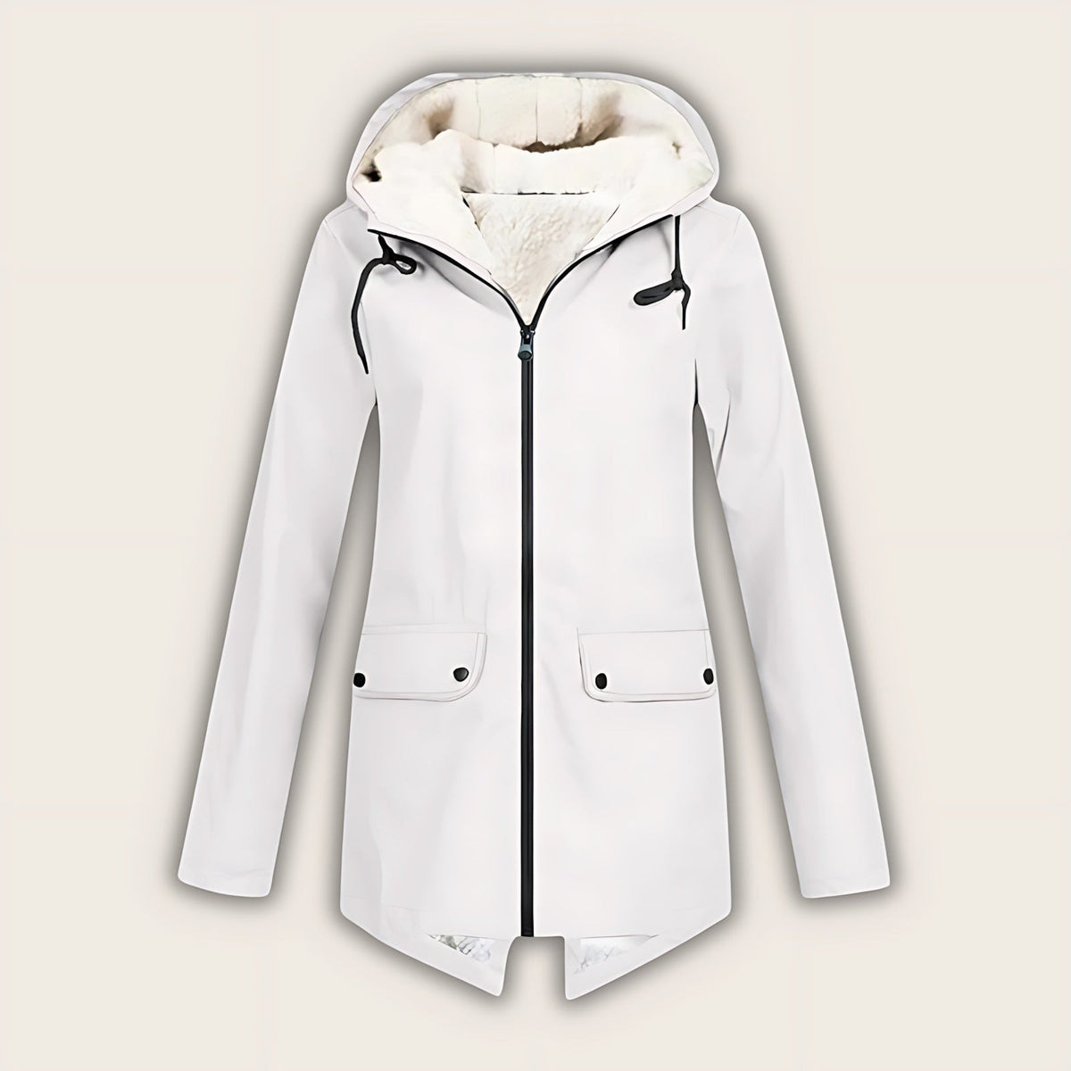Haven | Fleece-Lined Waterproof Hooded Raincoat, Mid-Length