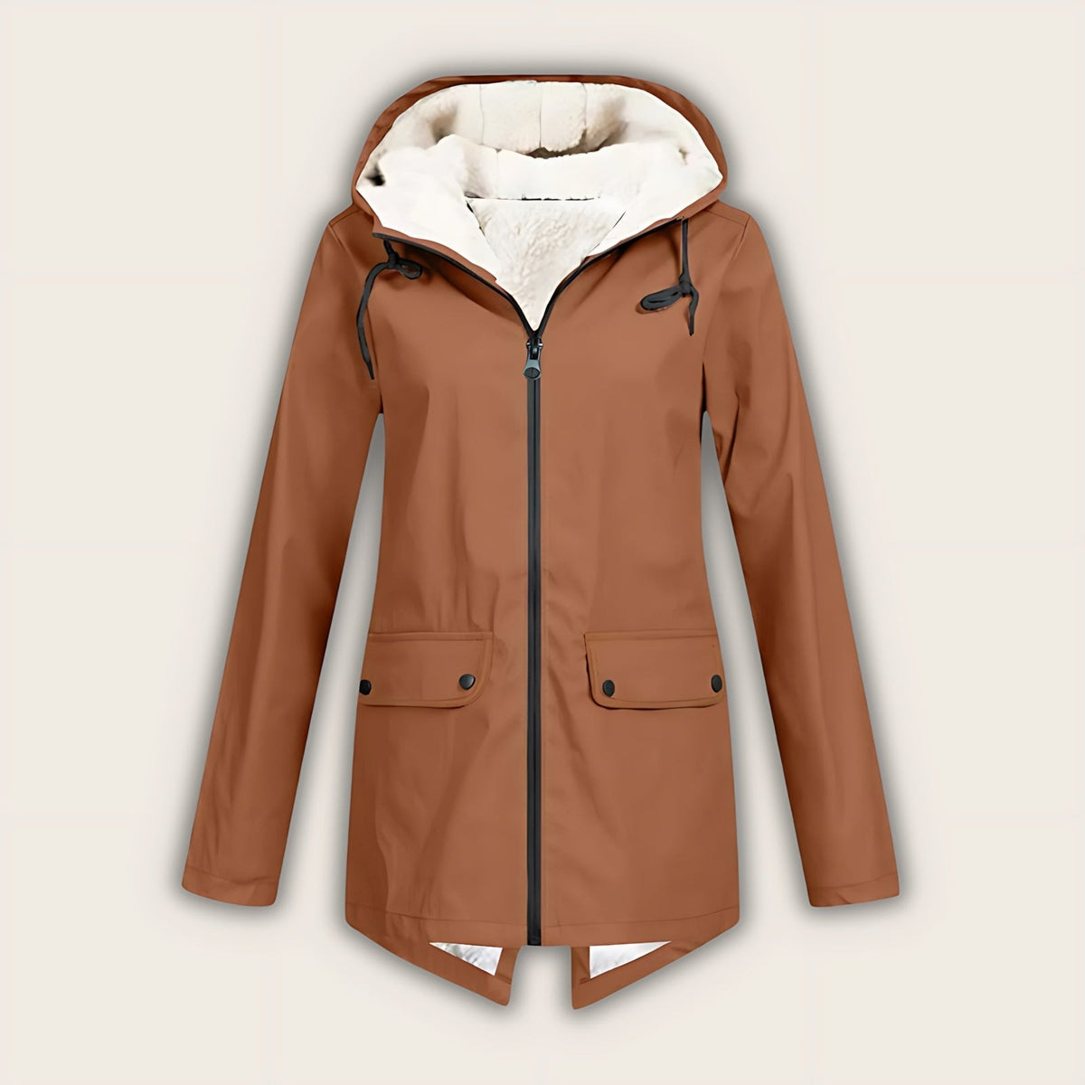 Haven | Fleece-Lined Waterproof Hooded Raincoat, Mid-Length