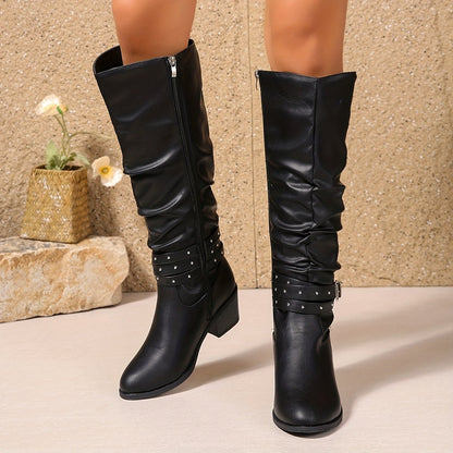 Lennox | Slouchy Buckle-Strap Knee-High Boots