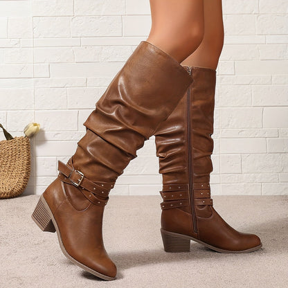 Lennox | Slouchy Buckle-Strap Knee-High Boots