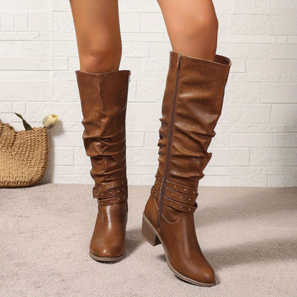 Lennox | Slouchy Buckle-Strap Knee-High Boots