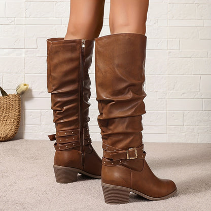 Lennox | Slouchy Buckle-Strap Knee-High Boots