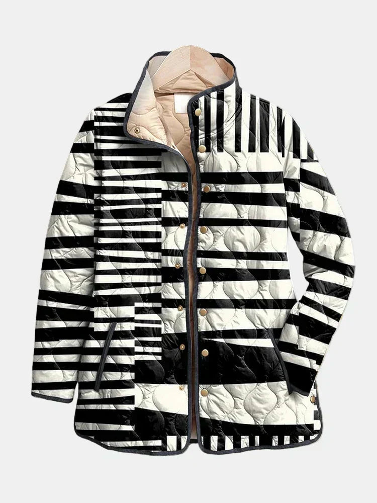 Morwenna | Black and White Abstract Print Quilted Jacket