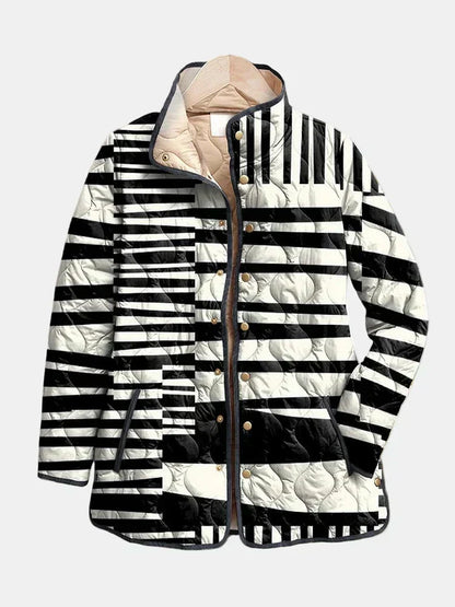 Morwenna | Black and White Abstract Print Quilted Jacket