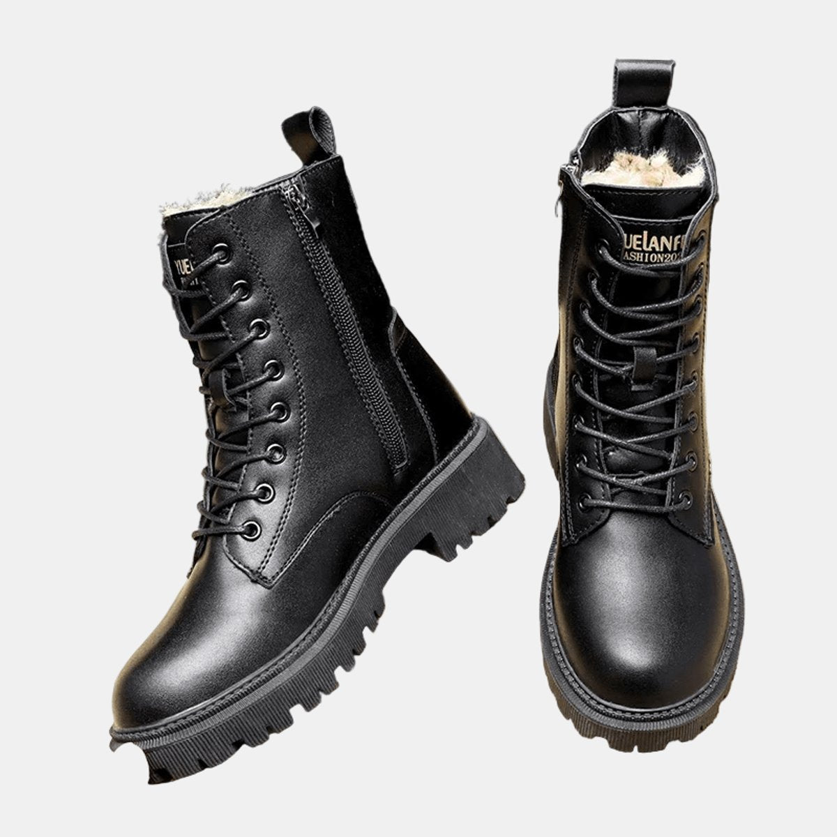 Mari | Faux Leather Fleece Lined Lace Up Black Ankle Boots