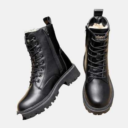 Mari | Faux Leather Fleece Lined Lace Up Black Ankle Boots