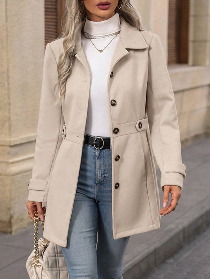 Lavinia | Tailored Button Front Trench Coat with Belt Tabs
