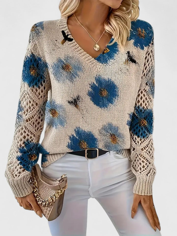 Liza | Floral Knit Lattice Sleeve Winter Cardigan