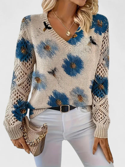 Liza | Floral Knit Lattice Sleeve Winter Cardigan