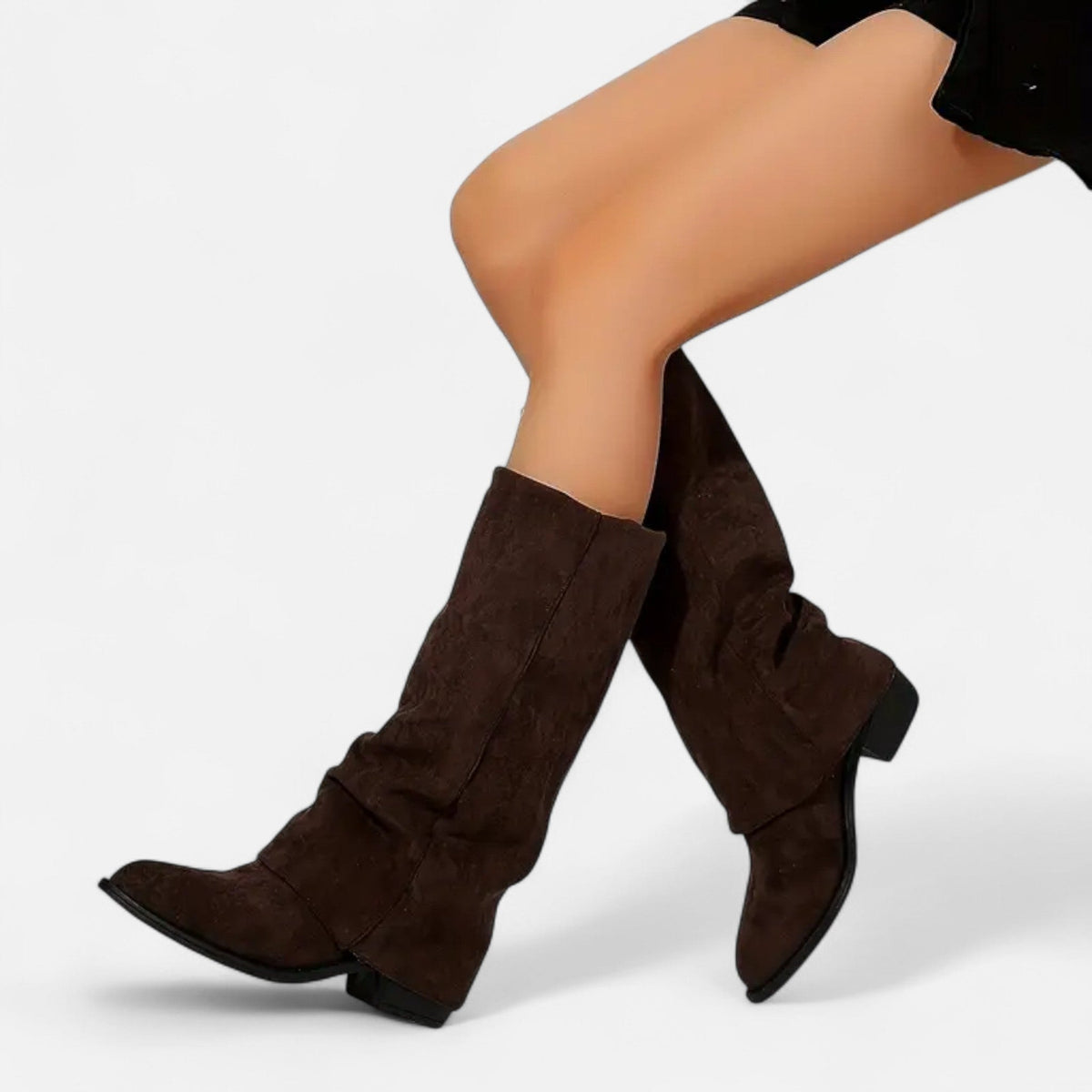 Verona | Foldover Suede Knee-High Block Heel Boots