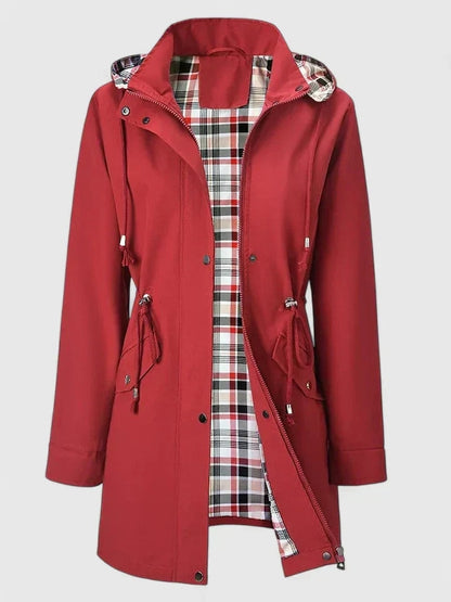 Marinette | Plaid Lined Hooded Waterproof Rain Jacket