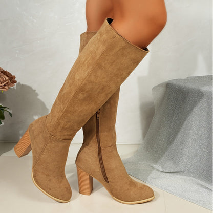 Marinella | Suede Pointed Block-Heel Knee-High Boots