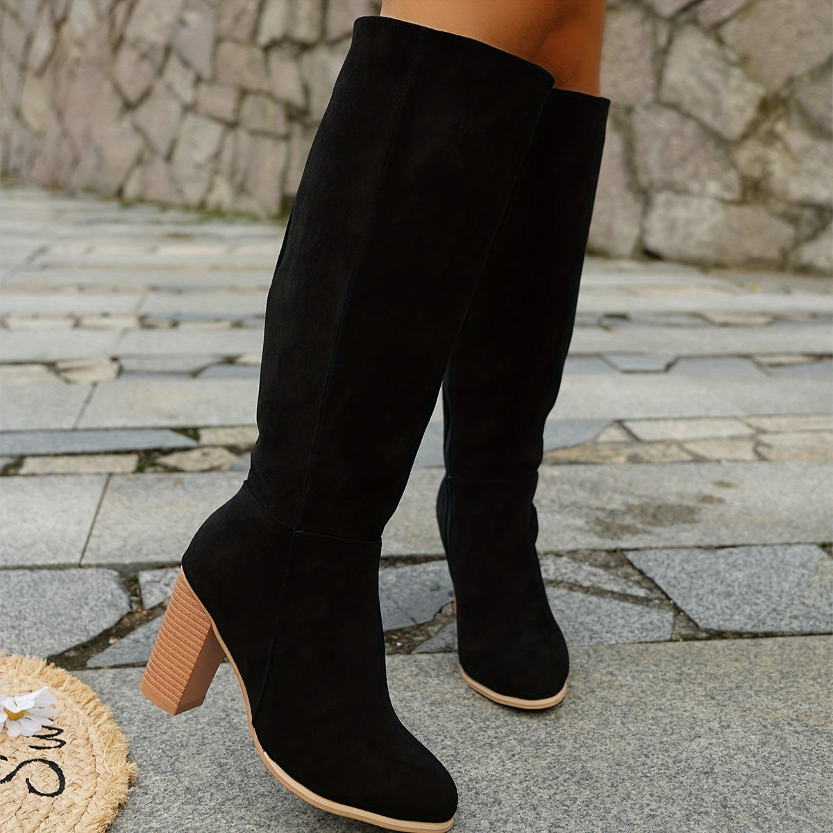Marinella | Suede Pointed Block-Heel Knee-High Boots